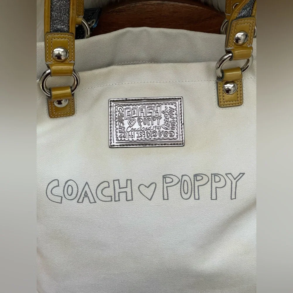 COACH Poppy Chan SILVER Canvas Tote Bag w/Two Hang Tags - Picture 5 of 16